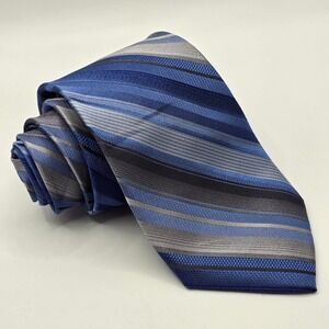 Calvin Klein Silk Striped Necktie Mens Blue Grey Black Professional Tie